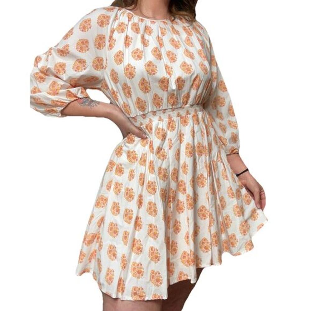 NWOT J Crew Smocked Mini Dress Sz Large Floral Block Print Fall‎ Dress Cottage